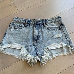 Women’s Light Blue Distressed Denim Frayed Hem Shorts